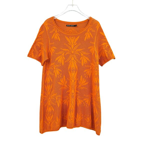 Gudrun Sjödén Orange Open Antique Floral Print Organic Cotton Knit Tunic Top - Picture 4 of 11